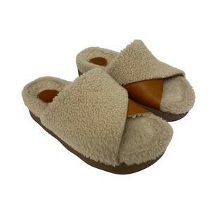 Chloe Luminous Ochre Wavy Shearling Slide Sandal Shoes Size 39